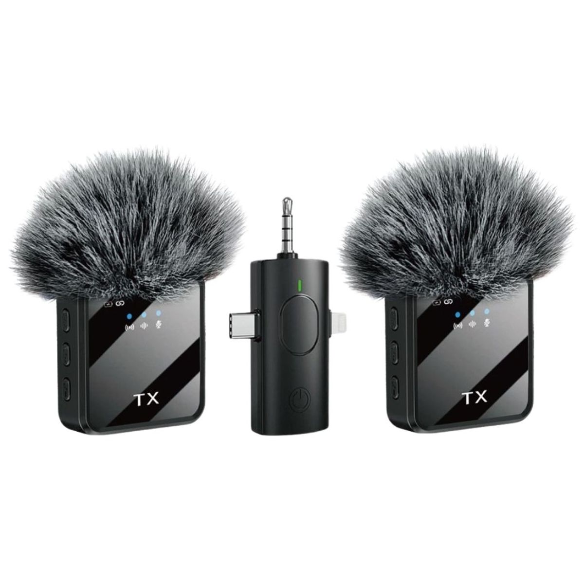 GENERICO - Micrófono Inalámbrico de Solapa Doble F11-2 con 2 TX y Receptor Tipo C, Lightning y Jack 3.5 mm