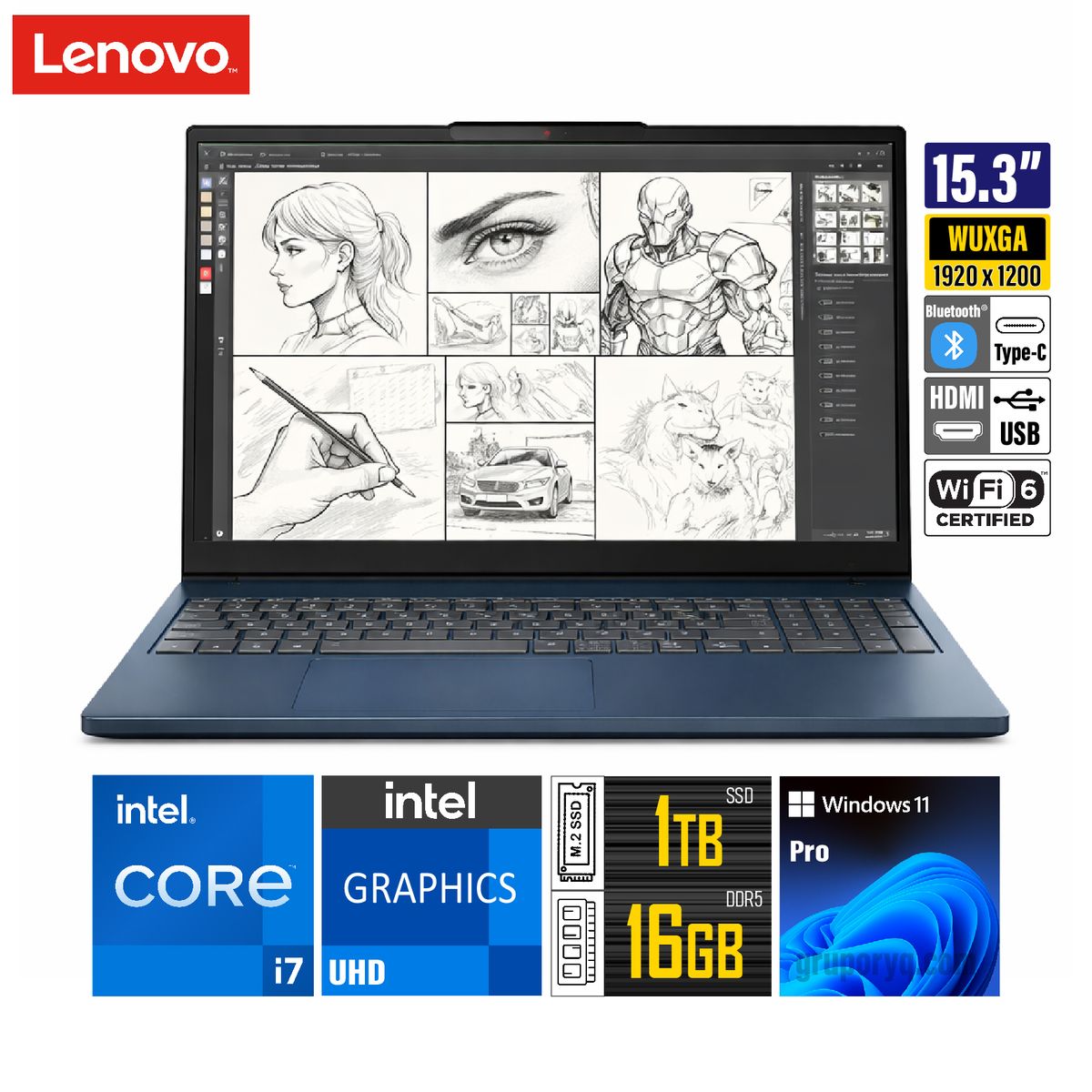 LENOVO - Laptop Lenovo IdeaPad Slim 3 15IRH10 (15.3″ WUXGA) con Intel Core i7-13620H, 16 GB RAM y 1 TB SSD