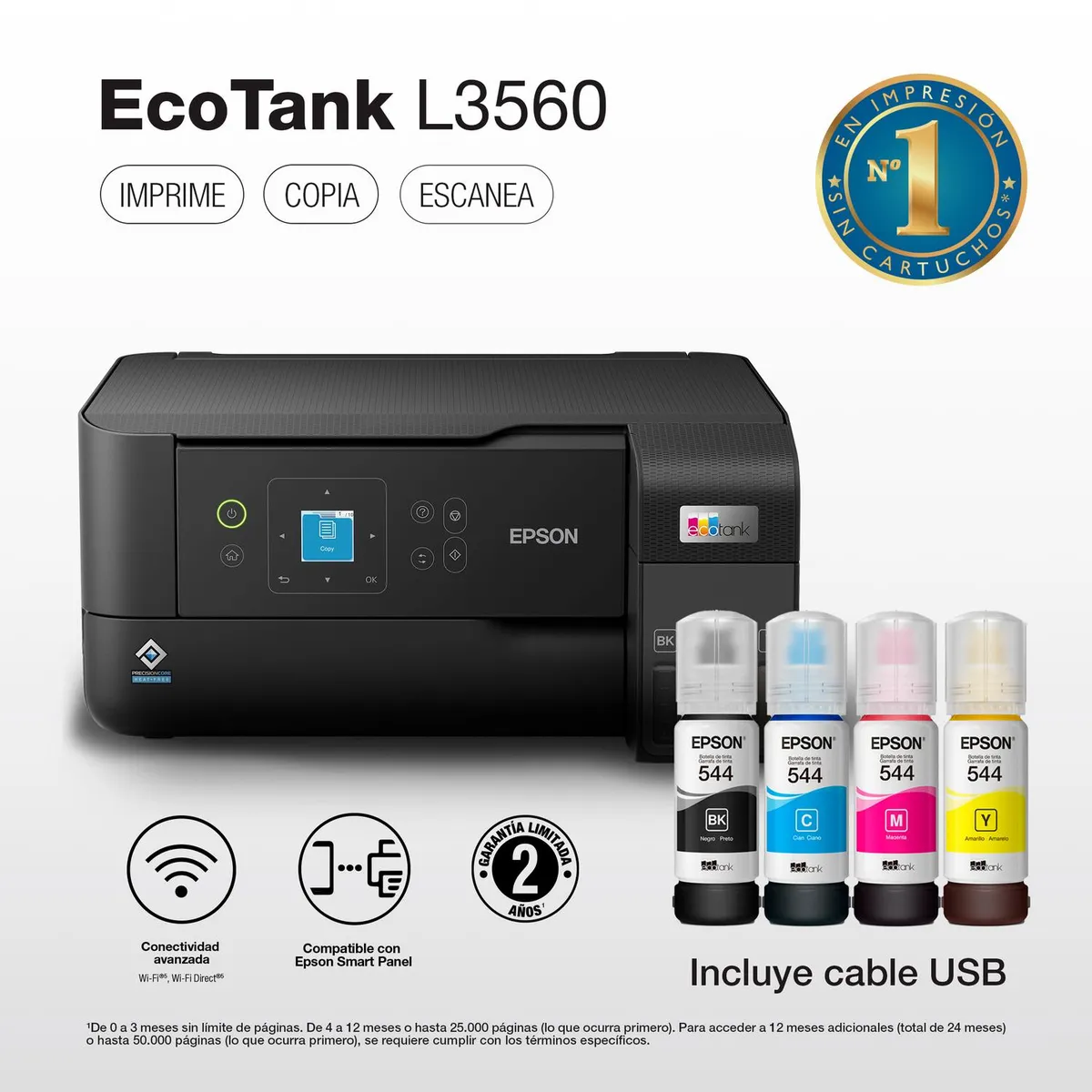 EPSON - Impresora EPSON Multifuncional 3 en 1 Ecotank L3560 Wi-Fi