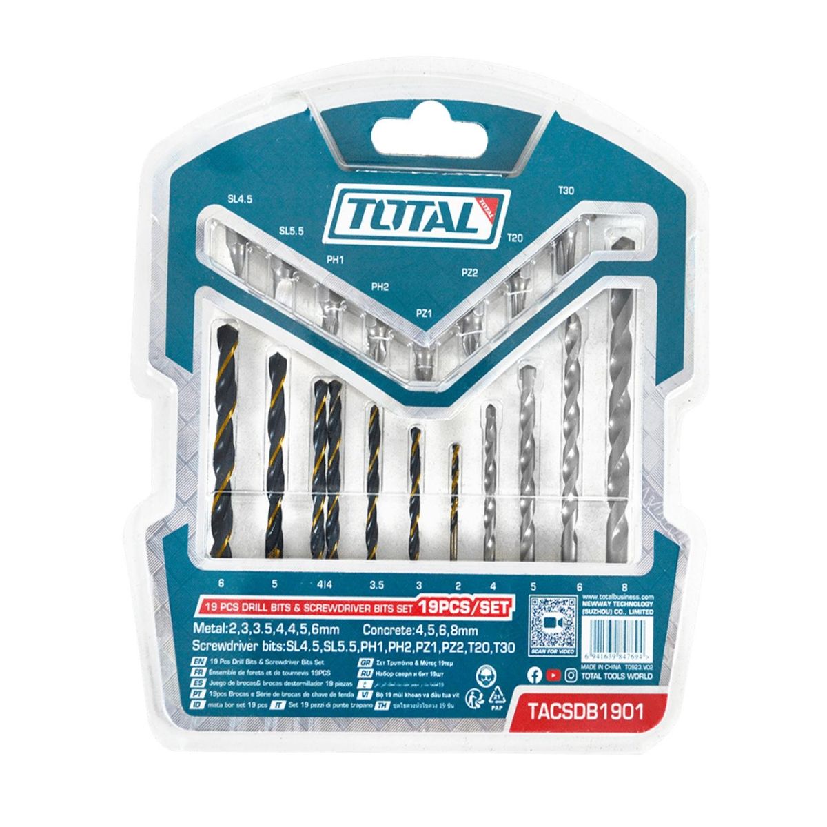 TOTAL - Set de Broca para Metal y Concreto + Puntillas 8 piezas Total