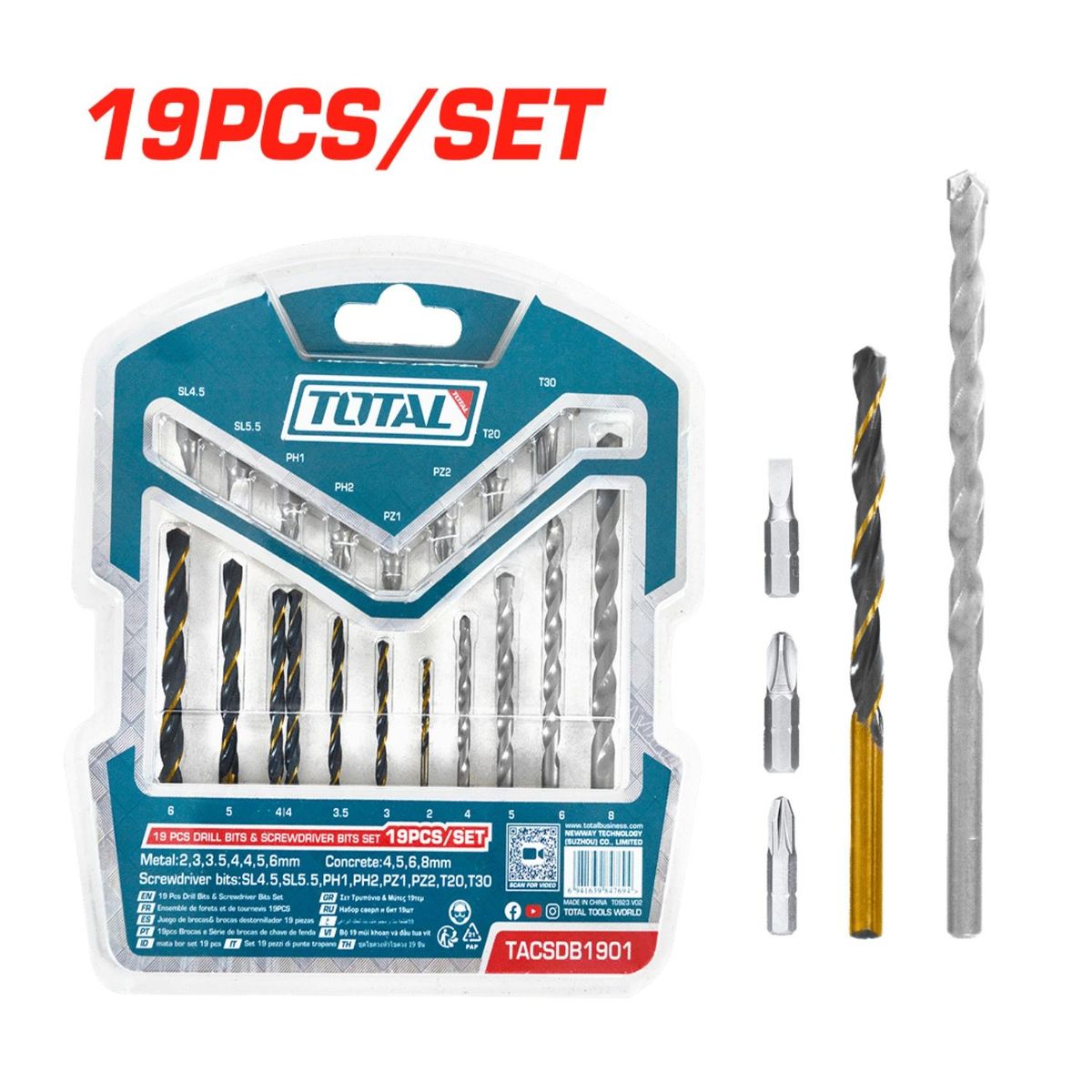 TOTAL - Set de Broca para Metal y Concreto + Puntillas 8 piezas Total