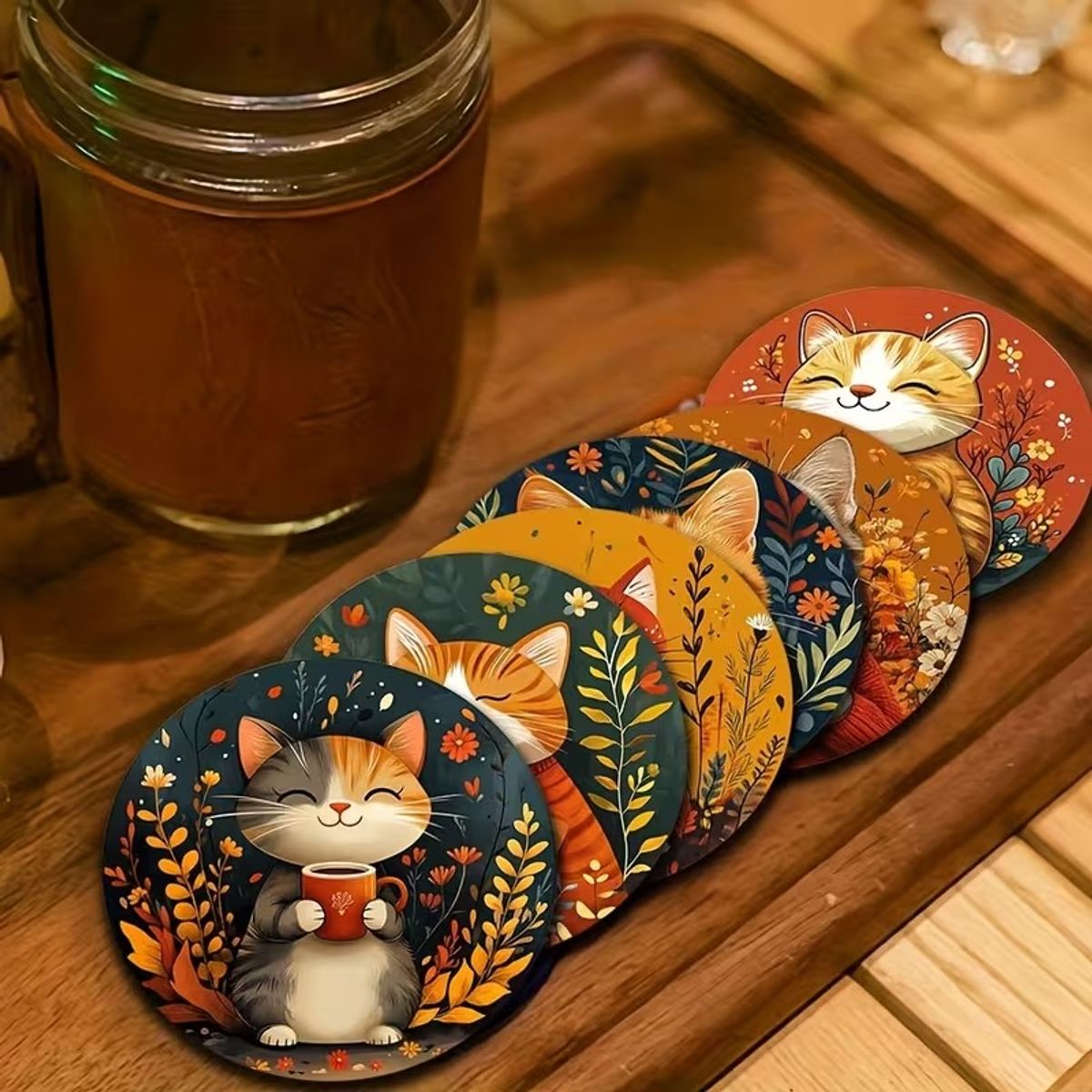 GENERICO - SET POSAVASOS X 6 - GATOS TOMANDO CAFÉ