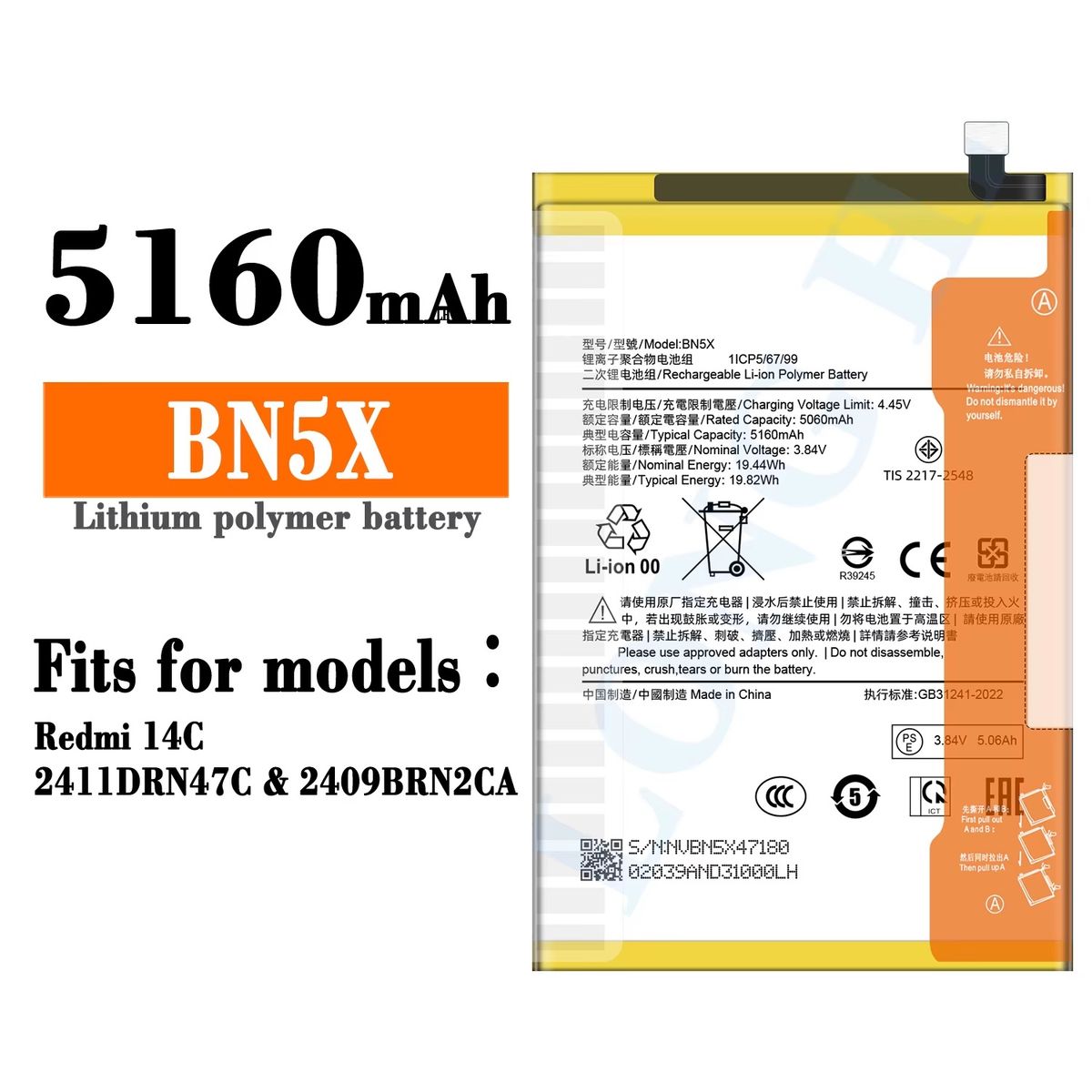GENERICO - BATERIA REDMI 14C  BN5X  NUEVO - AMARILLO
