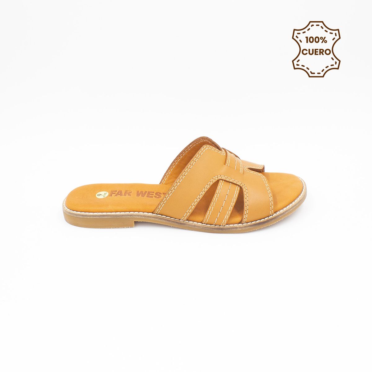 FAR WEST - Sandalias Chatas Mujer Bella-2602 Cuero Camel