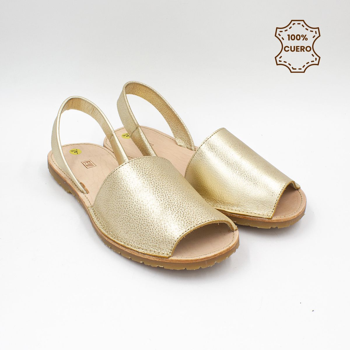 FAR WEST - Sandalias Menorquinas Mujer Cuero Dorado