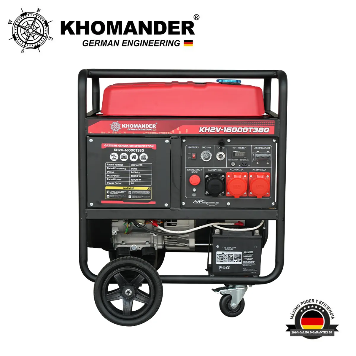 KHOMANDER - GENERADOR GASOLINERO 13000W TRIFASICO 380V - KHOMANDER