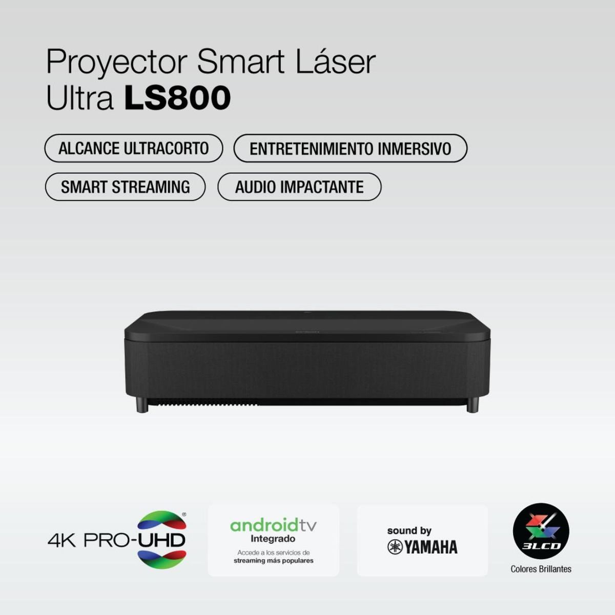 EPSON - Proyector Epson 4k Ls800 Android Tv Alcance Corto Negro