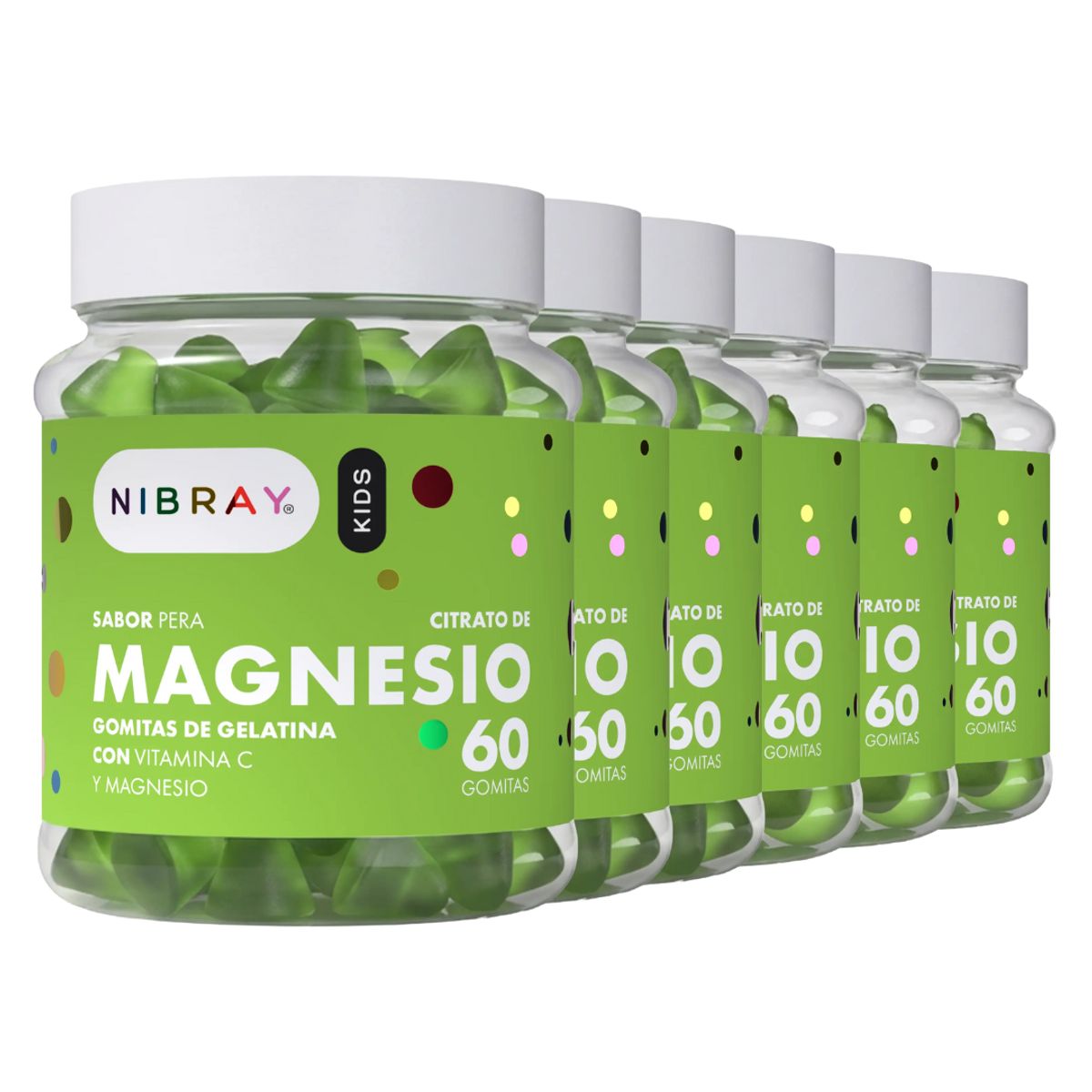 NIBRAY - Citrato de Magnesio con Vitamina C para Niños en Gomitas 6 Frascos Nibray Kids