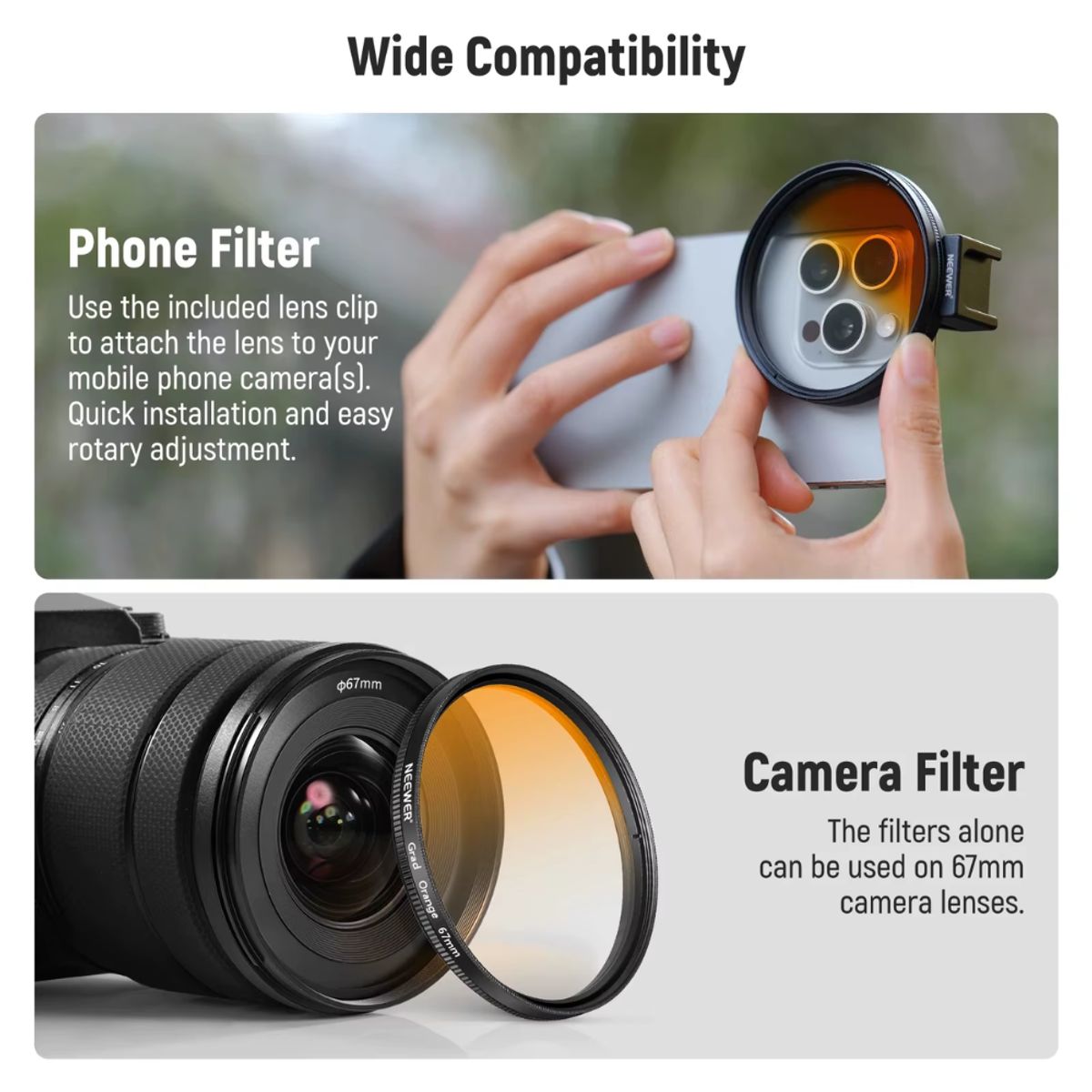 NEEWER - Kit de Filtros ND NEEWER 67mm con Clip para telefono y cámara