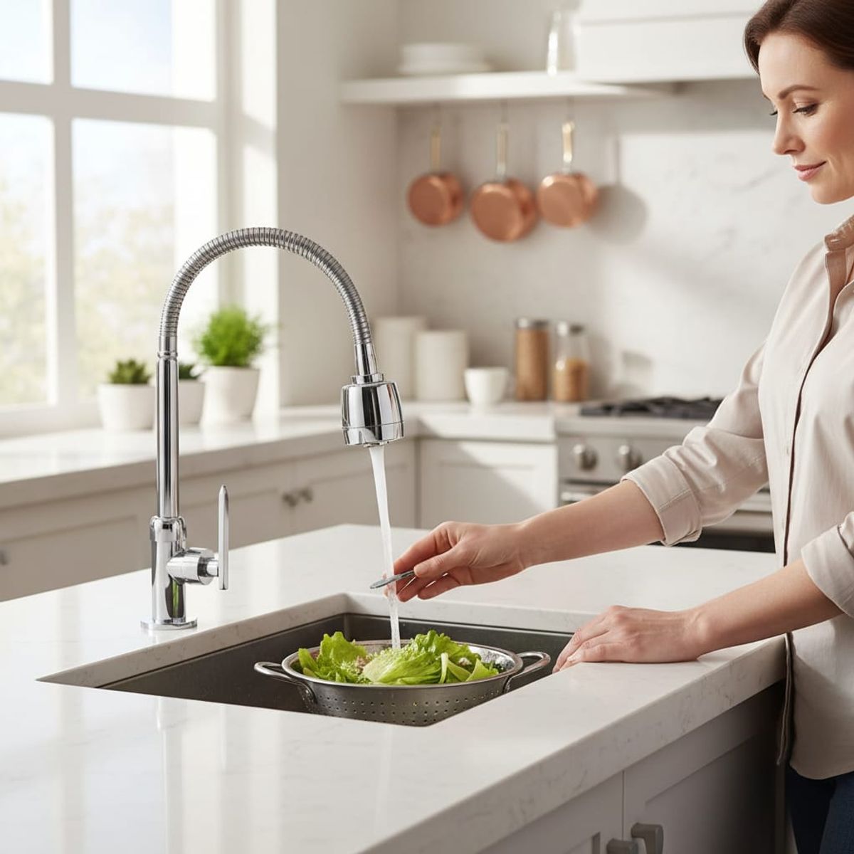APACHE - Grifo Llave al Mueble Latón Cromado Pesado de Cocina agua fría cuello flexible