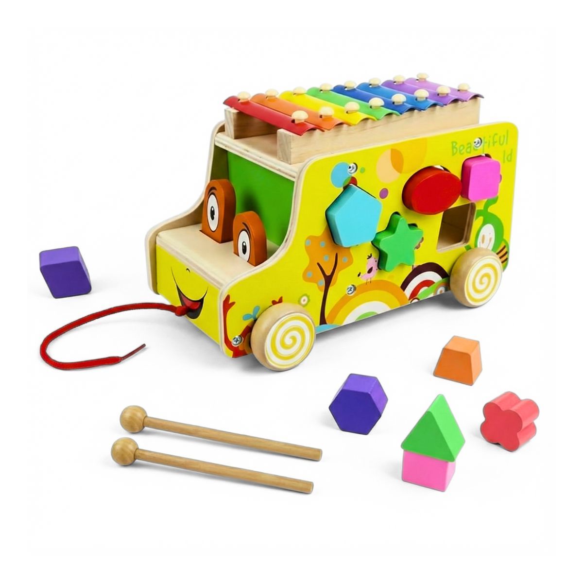 GENERICO - Carrito Didáctico Xilófono con Figuras de Encaje
