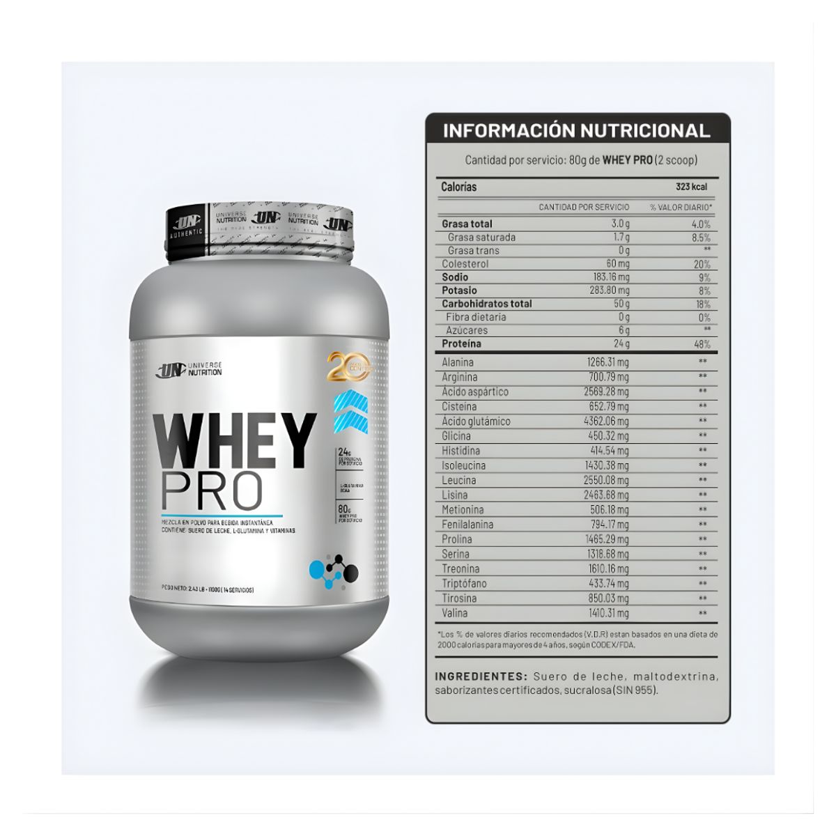 UNIVERSE NUTRITION - Whey Pro 1.1 kg Proteina Whey - Vainilla + Creatina Monohidratada Crimson Micronized Creatine 300 g