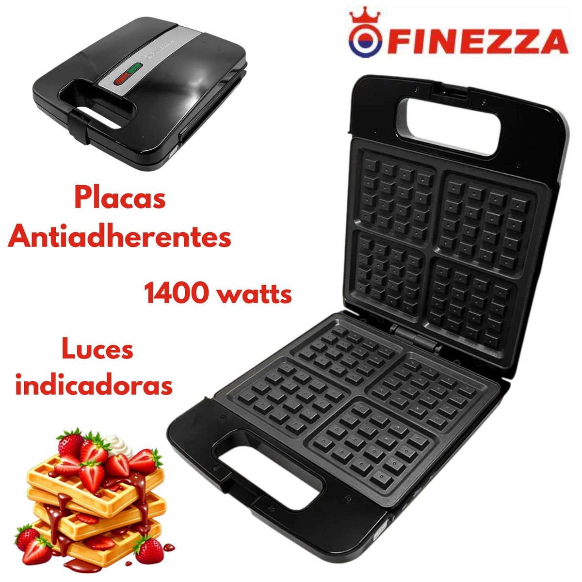 FINEZZA - Waflera Finezza FZ- 827WF4  4 piezas Antiadherente Luces indicadoras