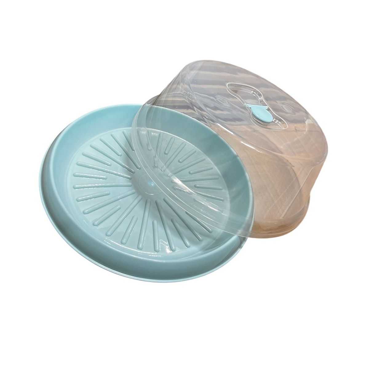 GENERICO - Porta torta plástico base para kekes circular con tapa Celeste