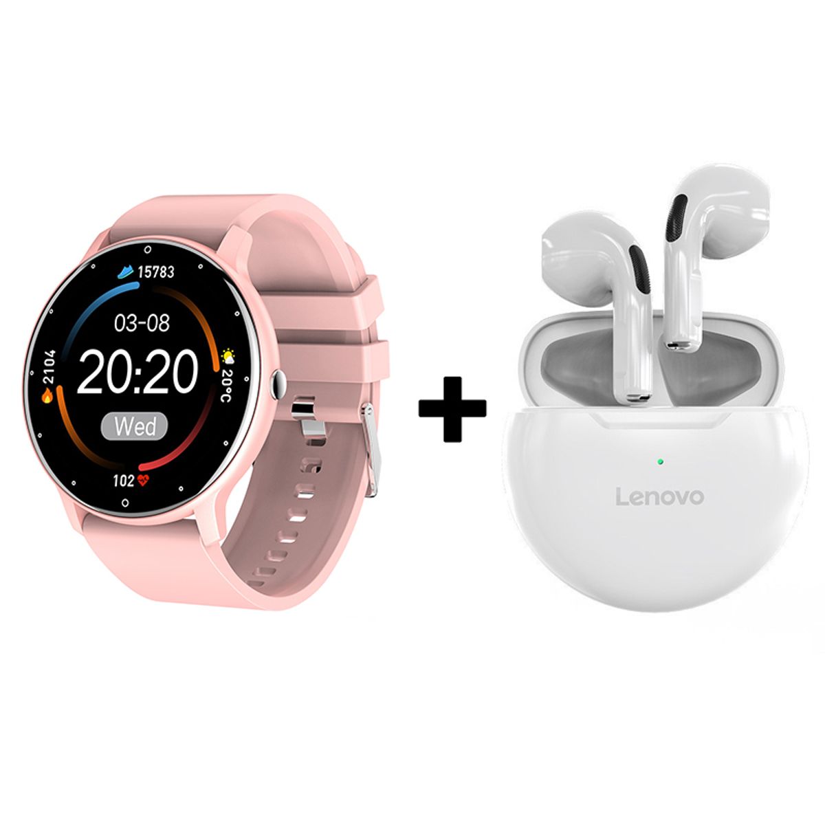 LENOVO - Audífonos Bluetooth Lenovo HT38 y Reloj Inteligente ZL02 - Rosa