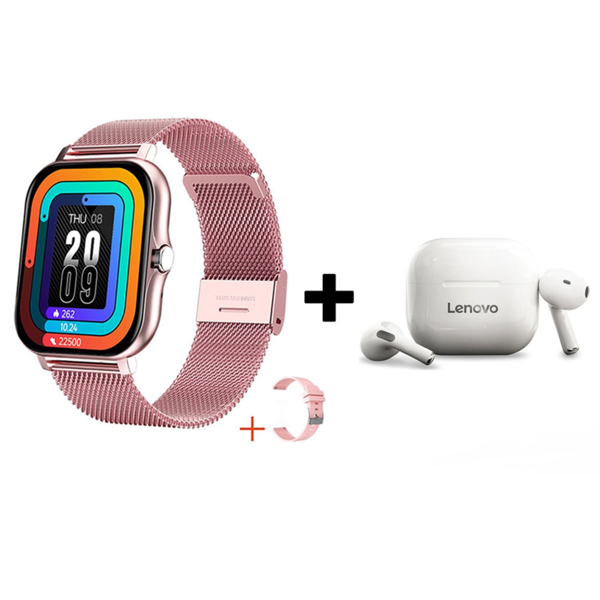 LENOVO - Audífonos Bluetooth Lenovo LP40 y Reloj Inteligente Y13 - Rosa