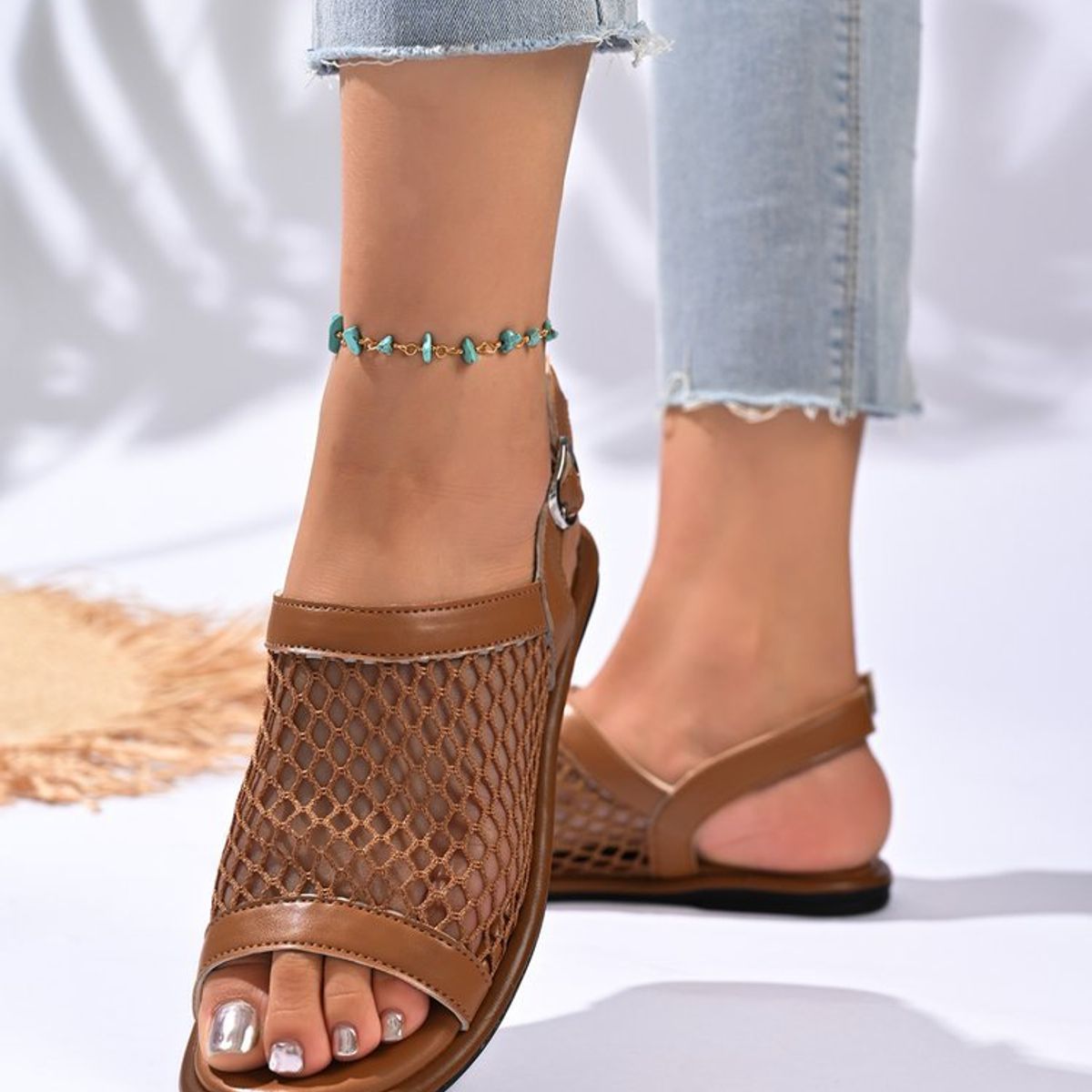 TIOZONEY - Sandalias planas de malla transpirable para mujer