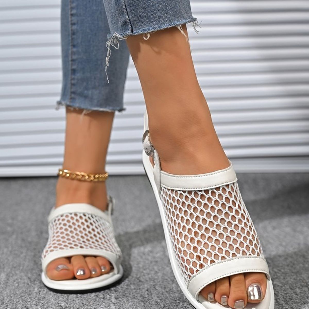 TIOZONEY - Sandalias planas de malla transpirable para mujer