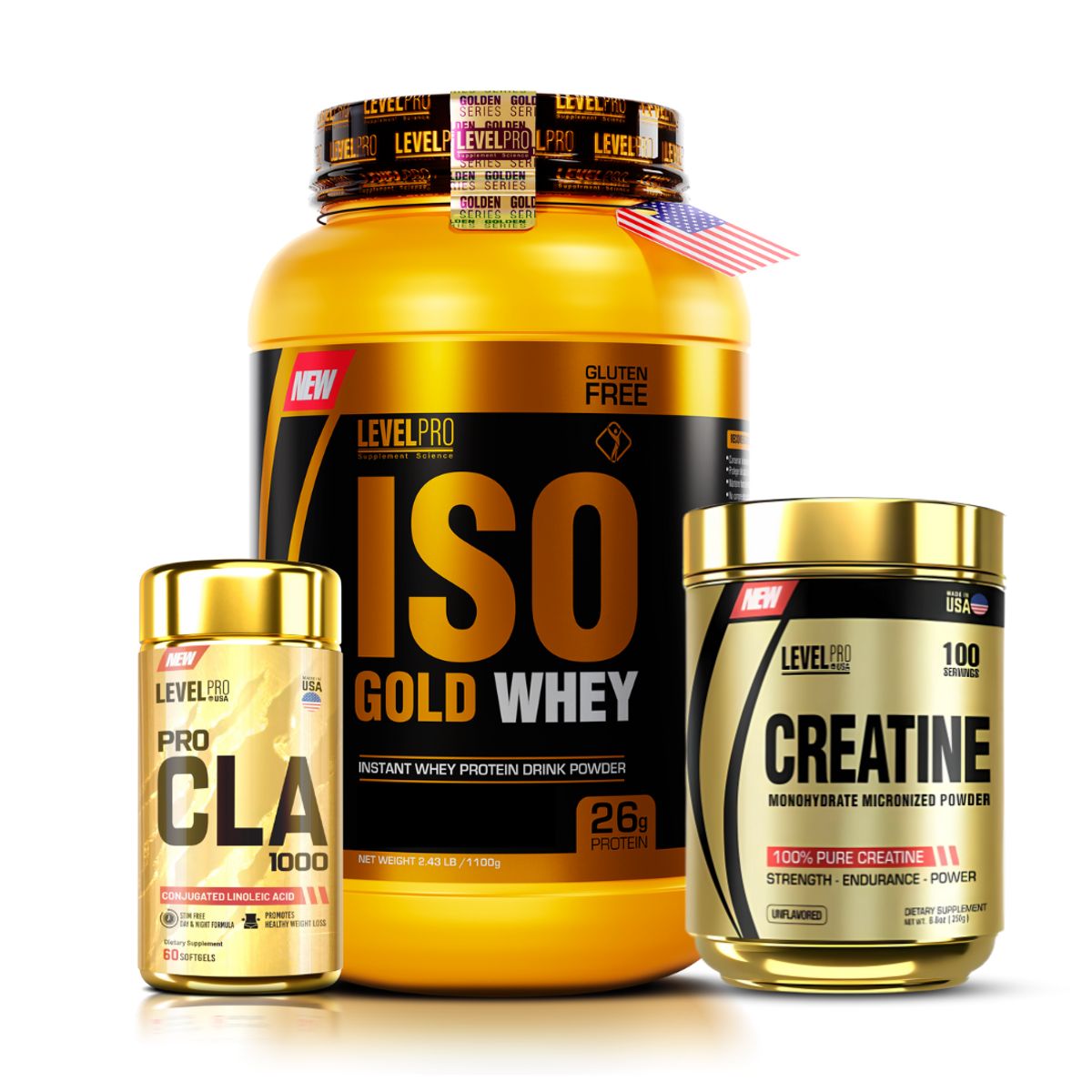 LEVEL PRO - Iso Gold Whey 1.1 kg - Vainilla + Creatina Level Pro 250 g + CLA 1000 Level Pro 60 cápsulas
