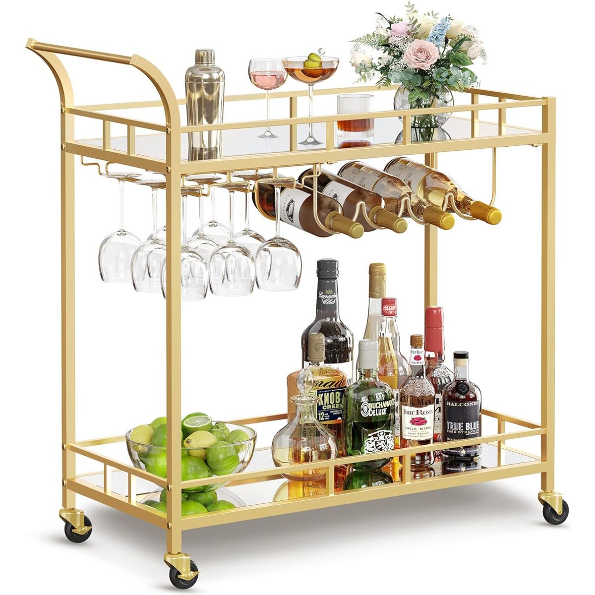 ANYHOGAR - Carro Bar Cocina Organizador Con Asa Ruedas 2 Niveles Acero
