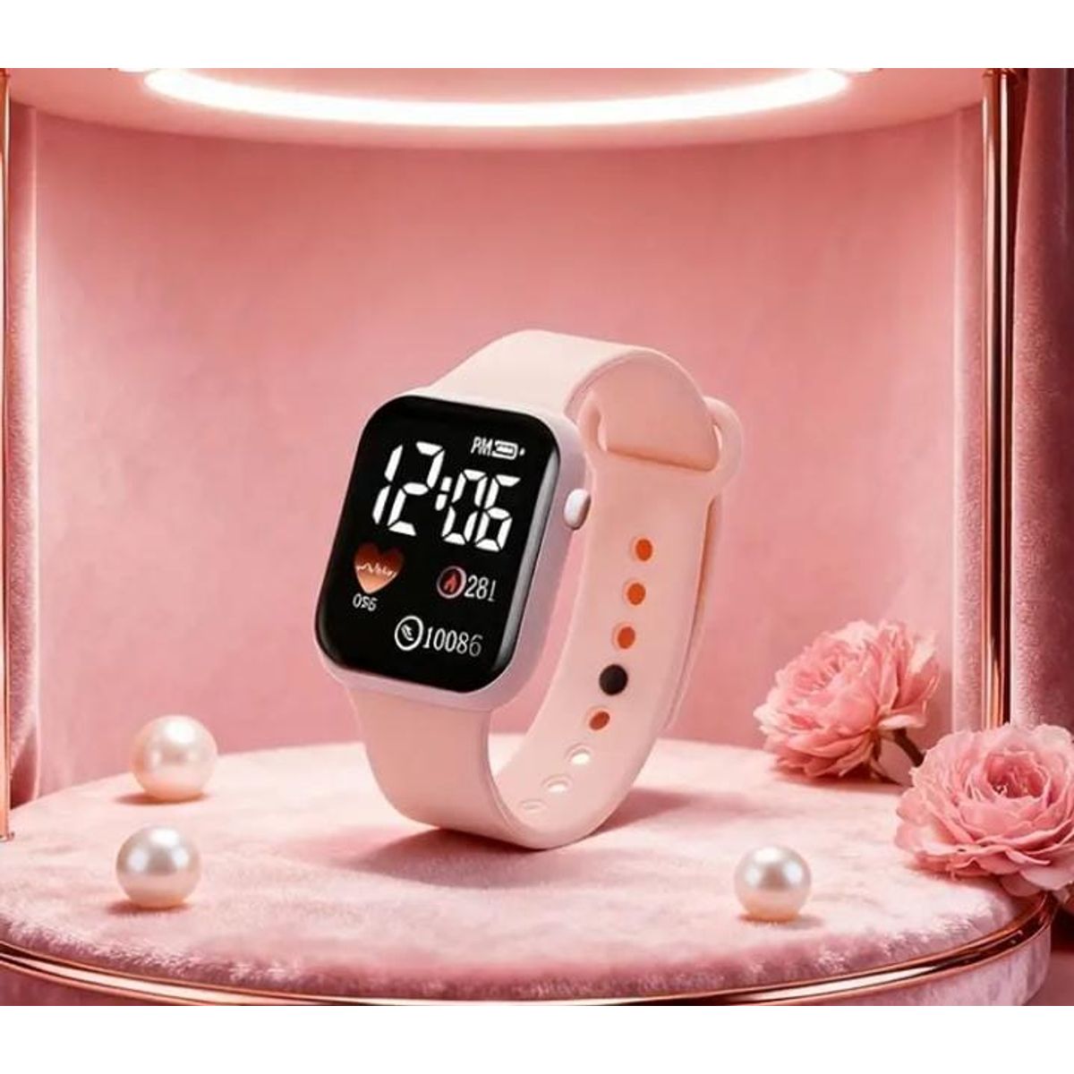 MORITA BAG STORE - RELOJ DIGITAL CON PULSERA DE DIJE DE CORAZON COLOR ROSADO