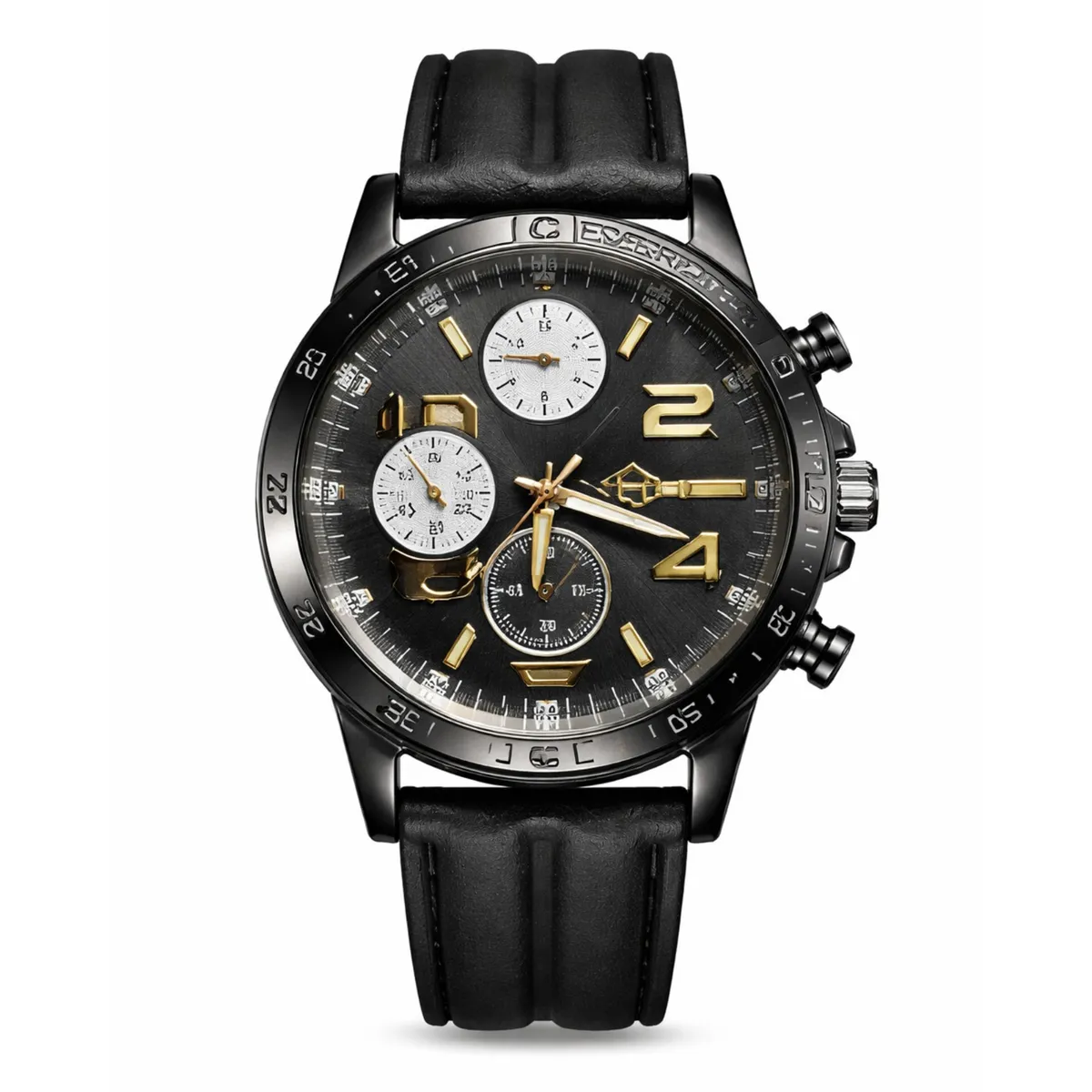 GENERICO - Reloj Masculino Cronógrafo Negro con Pulsera de Cuero  Set Elegante para Hombre