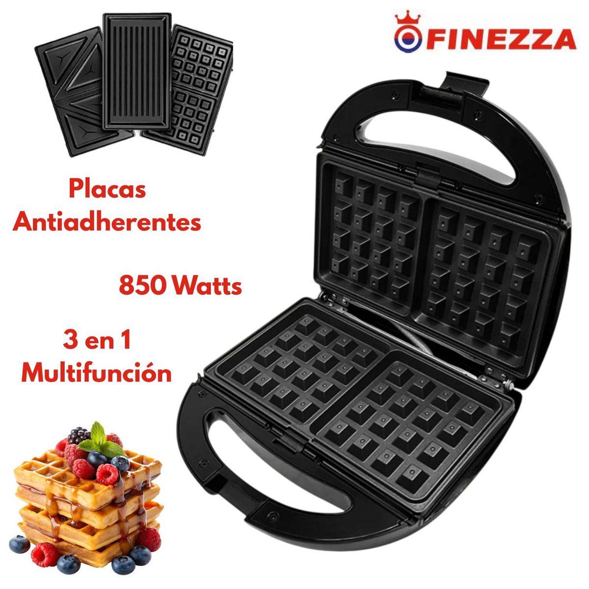 FINEZZA - Sandwichera placas intercambiables 3 en 1 Finezza FZ - 823W3 850 Watts