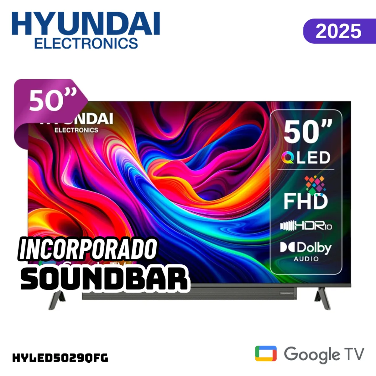 HYUNDAI - TELEVISOR HYUNDAI 50 QLED SMART TV GOOGLE TV 4K UHD 2025 - HYLED5029QFG
