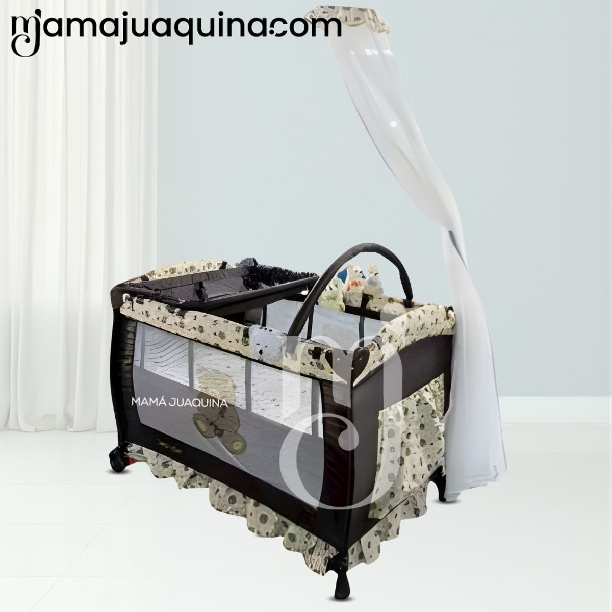 BABY - Cuna Corral de Lujo «ORIANE» con Mecedora Movil Beige