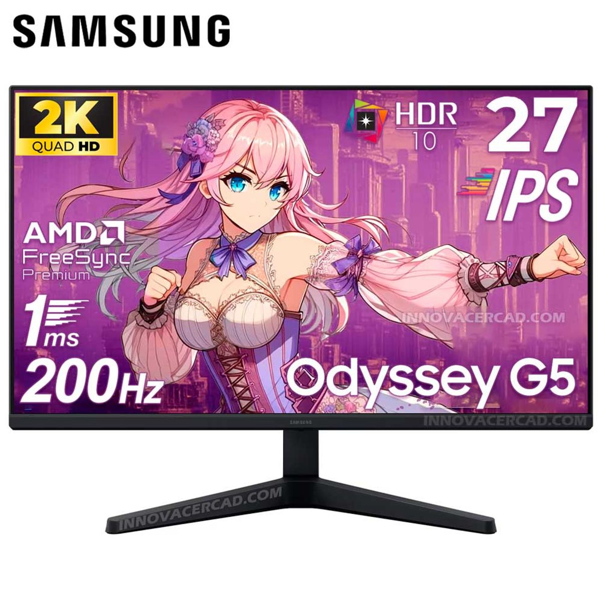SAMSUNG - Monitor Samsung Gaming Odyssey G5 LS27FG530ELXPE de 27 QHD 200Hz 1Ms IPS HDR10 FreeSync Premium