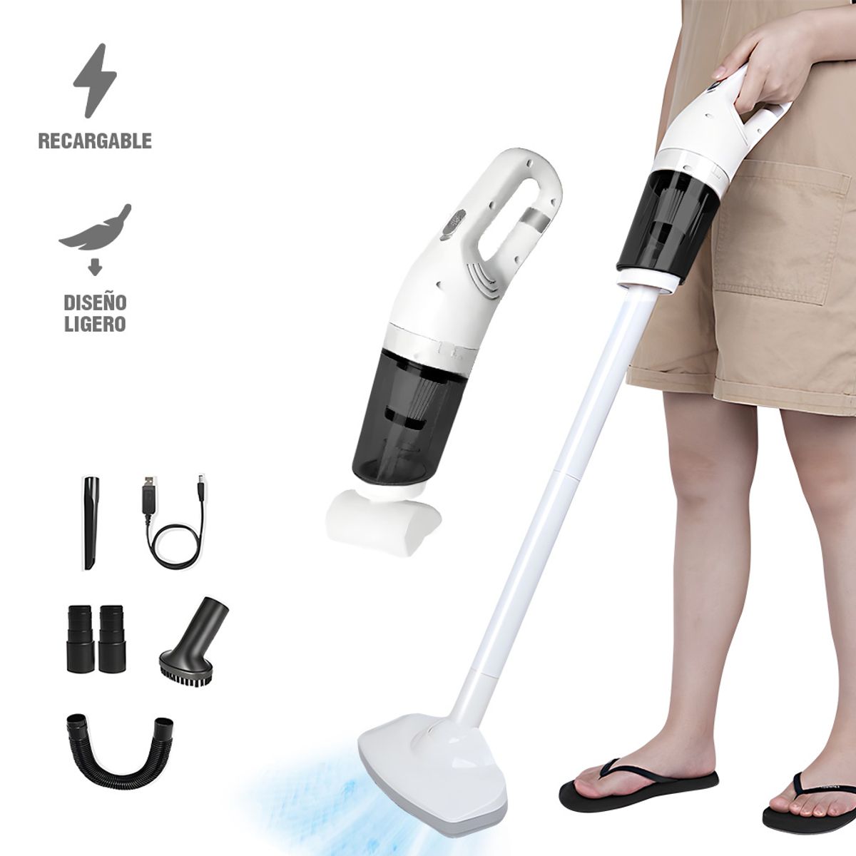 KELLER - Aspiradora de Mano Portátil Inalámbrica 2 en 1 Multifuncional Blanco A98