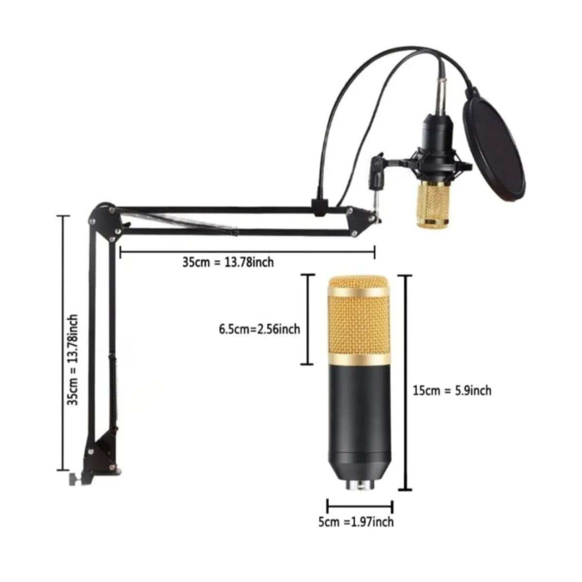 GENERICO - Kit Micrófono Estudio Bm 800 Brazo Antipop con Accesorios