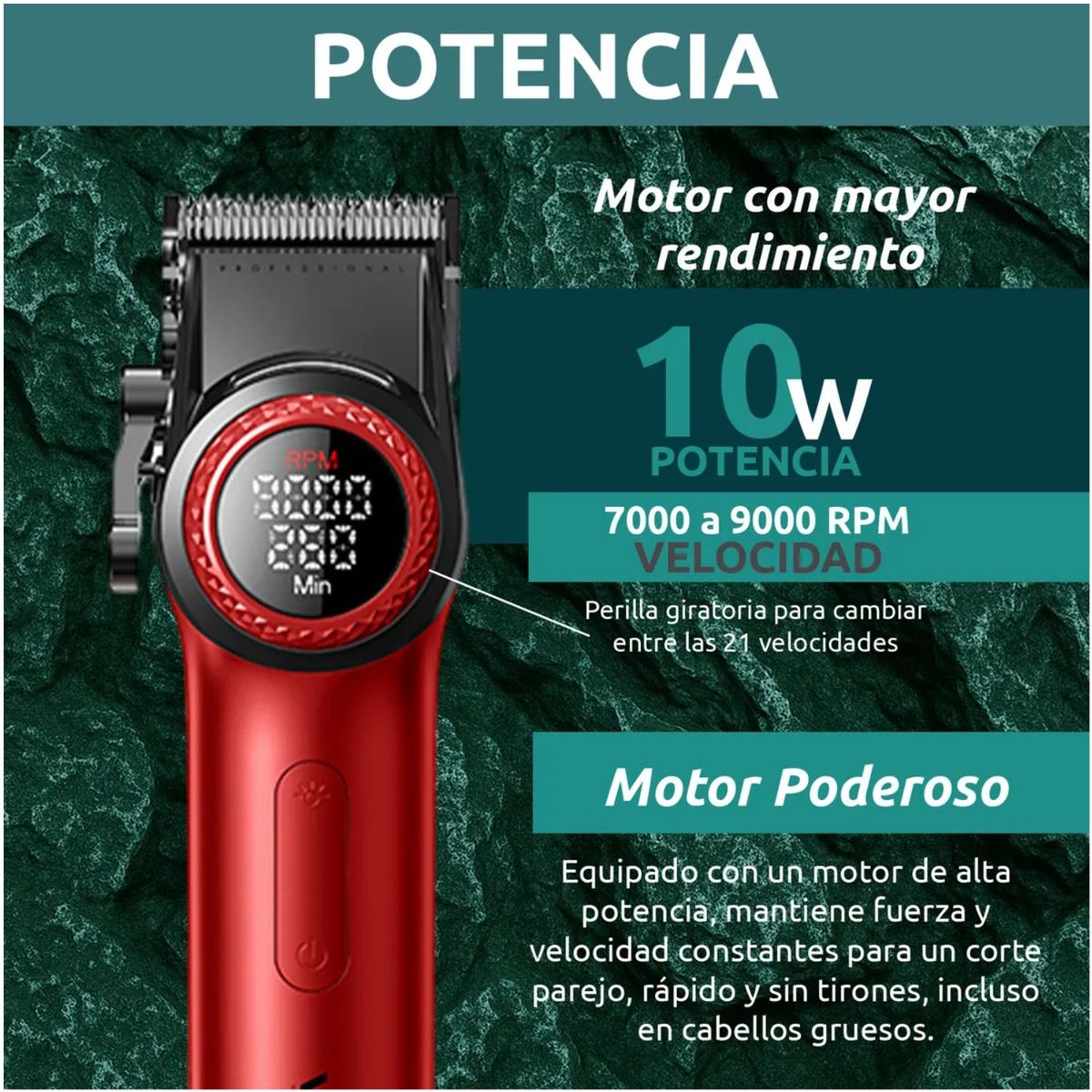 Cortadora de Pelo Profesional VGR V-001 Metálica 9000 RPM Máquina de Barbería Clipper, marca OEM - Foto 2