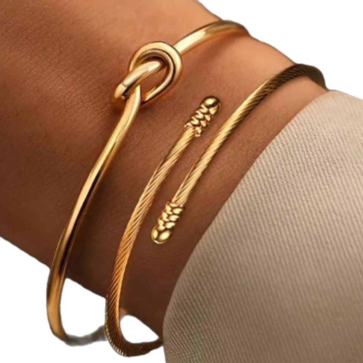 MORITA BAG STORE - SET 2 BRAZALETES DORADOS CON DISEÑO DE NUDO Y TRENZA