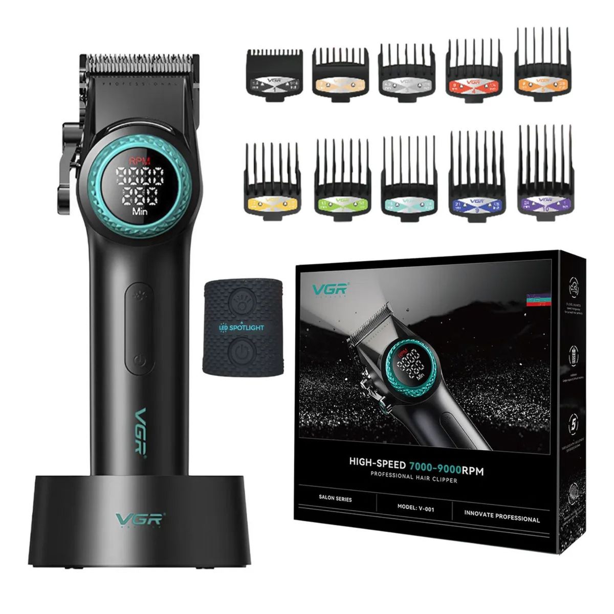 OEM - Máquina de Barbería Profesional Clipper VGR V-001 con Cuchillas DLC y Cerámica