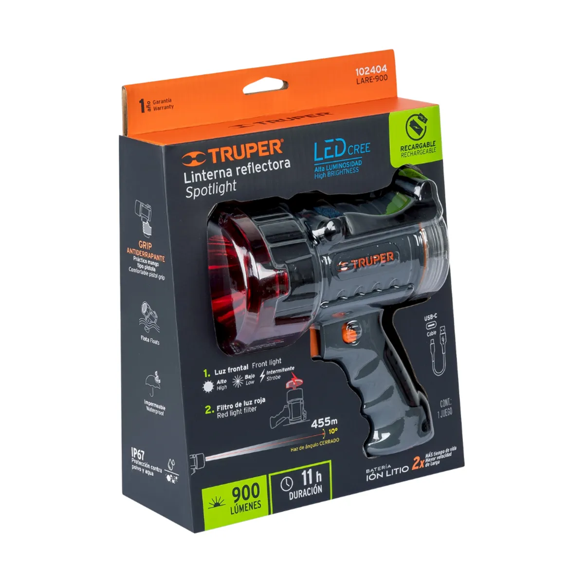 Truper - Lampara Reflectora Led 900lm Recargable Alta Potencia Truper LARE-900