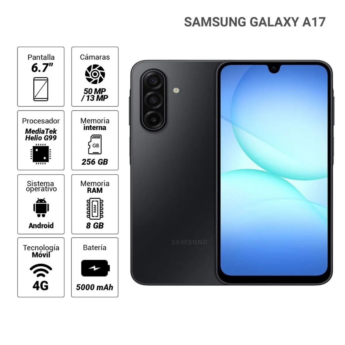 SAMSUNG - Celular Samsung Galaxy A17 SM-A175FZKKLTP 4GB 256GB 50MP Negro
