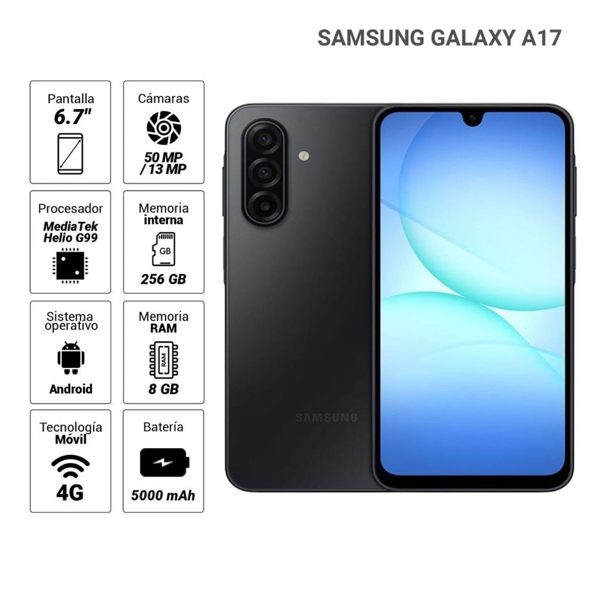 SAMSUNG - Celular Samsung Galaxy A17 SM-A175FZKKLTP 4GB 256GB 50MP Negro
