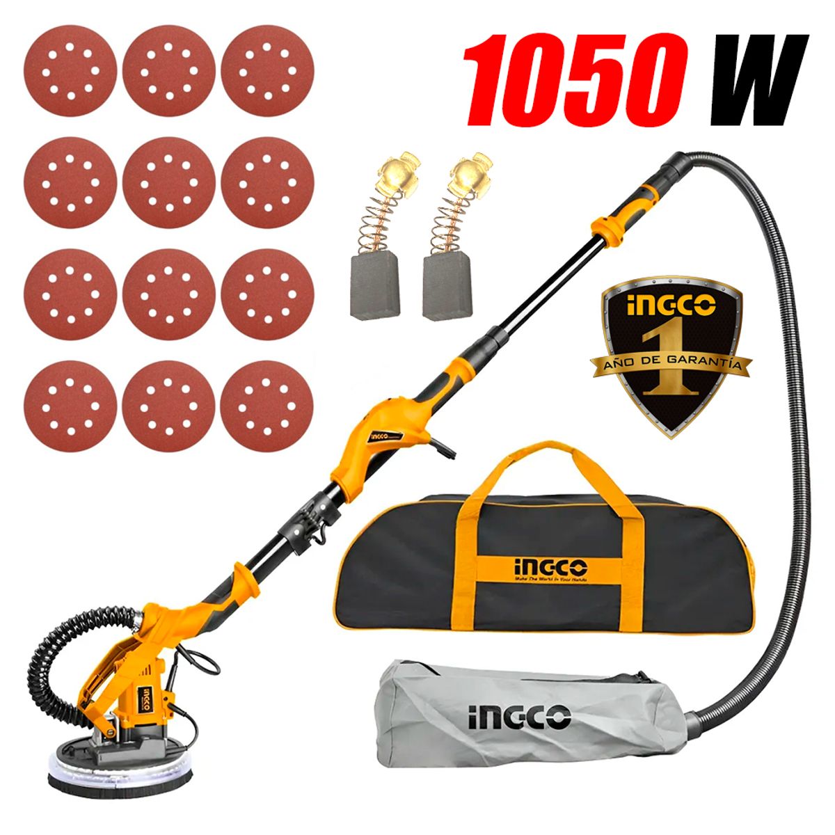 INGCO - Lijadora Industrial Pared Techo Drywall Paneles Yeso 9″ Ingco DWS10501 1050W Linea Pesada