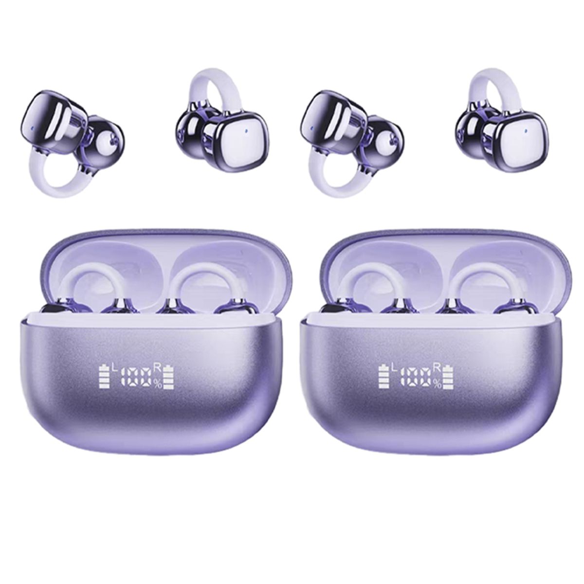 LENOVO - Set 2 De Audífonos Lenovo Clip Plus RS119 TWS  Bluetooth 6.0 - Morado