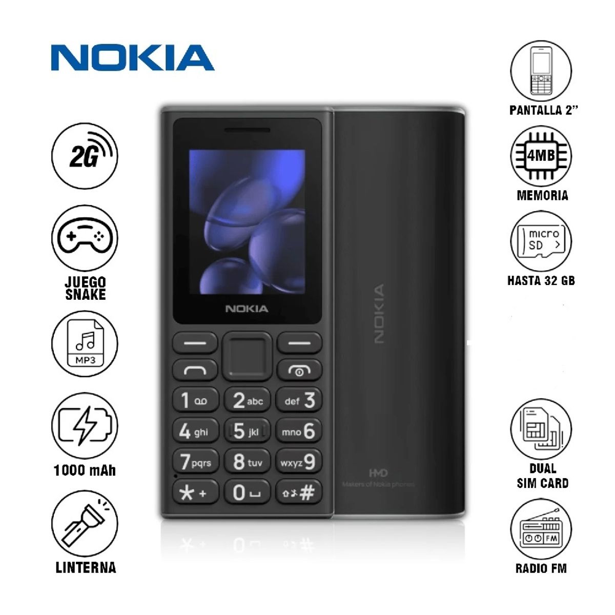 NOKIA - Teléfono Nokia 105 2G Dual Sim Batería Duradera Pantalla 2 Pulgadas