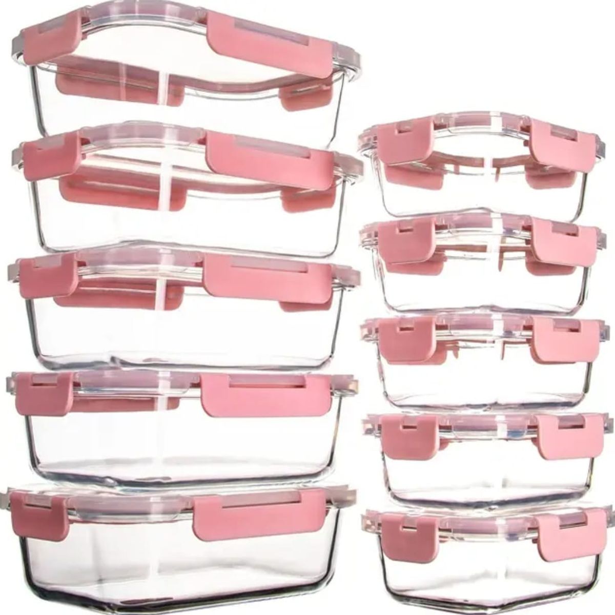 GENERICO - Set de 10 Pyrex de Vidrio, 05 de 1000 cc y 05 de 360 cc para almacenamiento de alimentos