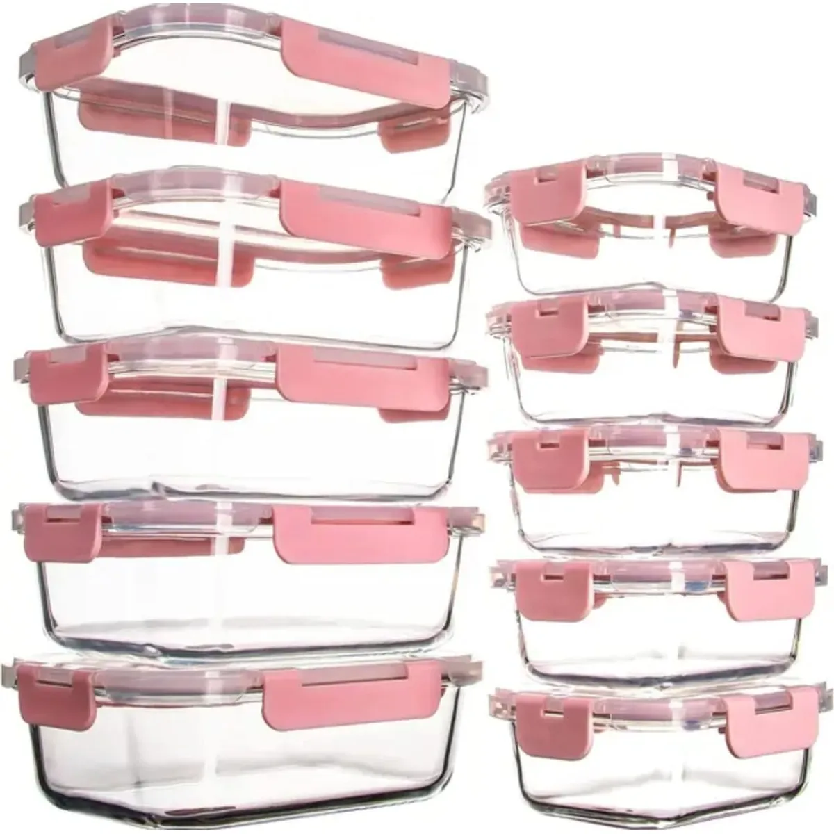 GENERICO - Set de 10 Pyrex de Vidrio, 05 de 1000 cc y 05 de 360 cc para almacenamiento de alimentos