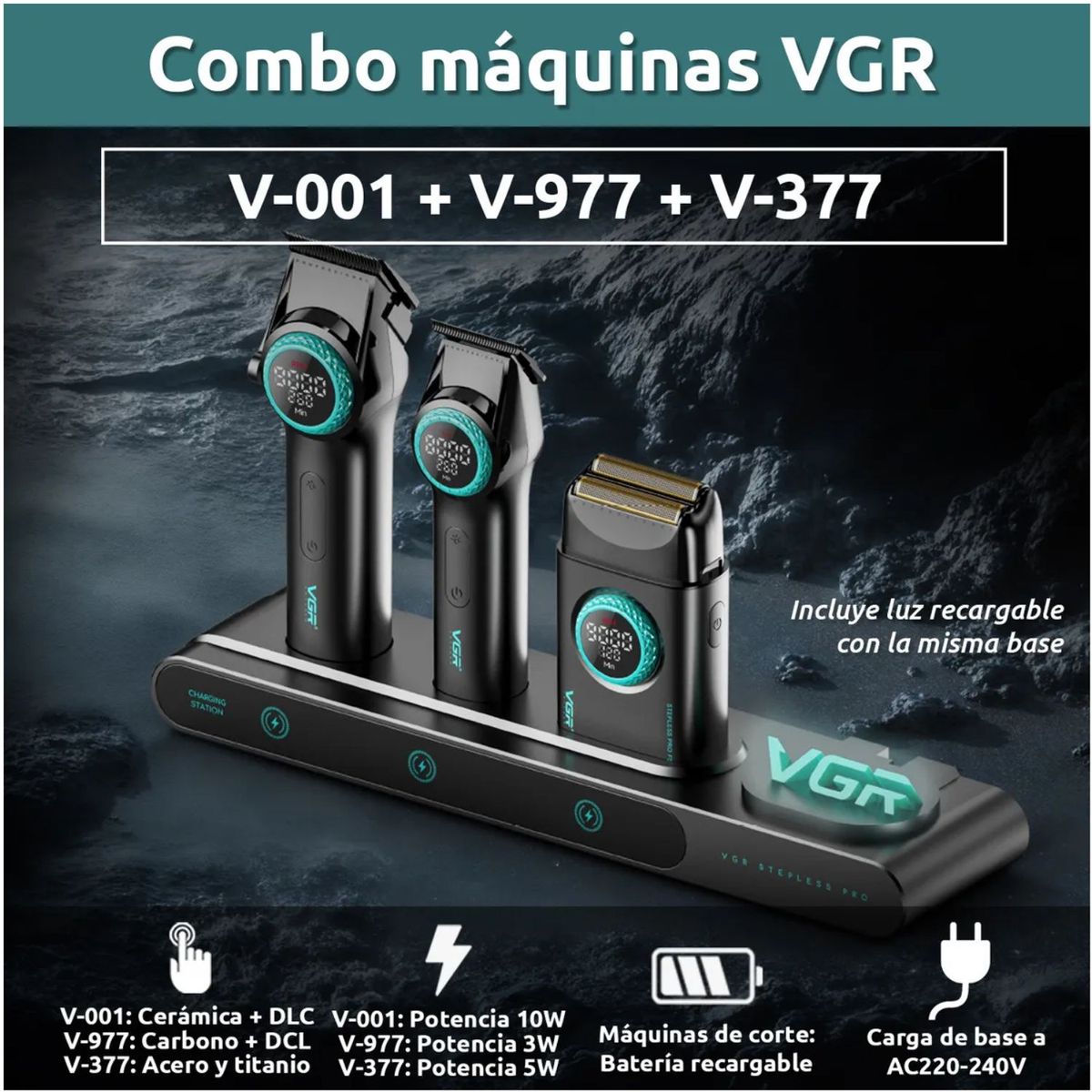 OEM - Máquina De Cortar Pelo VGR 3 En 1 Profesional Con Trimmer y Shaver USB-C
