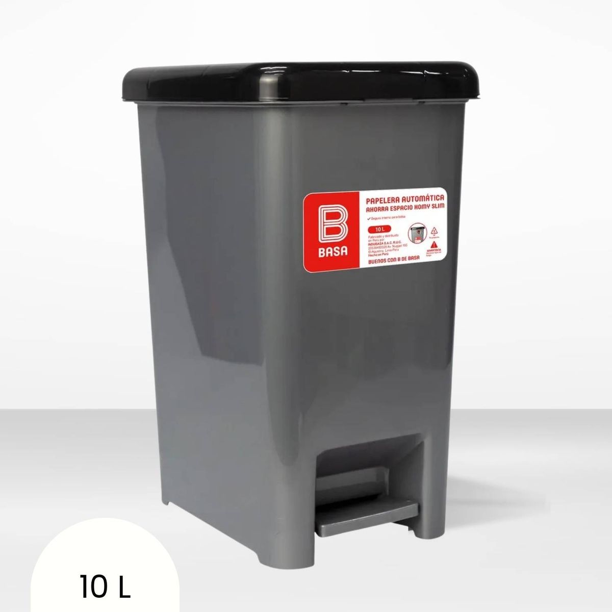 BASA - Papelera Automática Ahorra Espacio Homy Slim Basa Negro 10 Litros