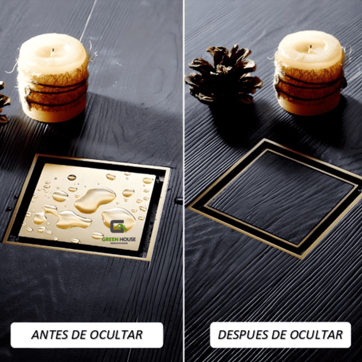 GREEN HOUSE - SUMIDERO REVERSIBLE 10x10cm ANTIOLOR ACERO INOXIDABLE DORADO MATE