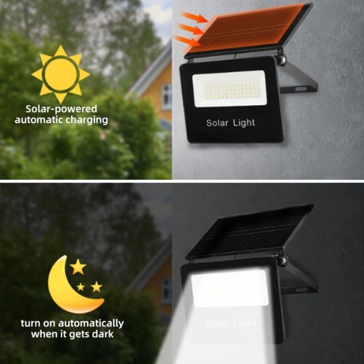 CAFINI - FOCO LÁMPARA REFLECTOR LUZ LED LUMINARIA SOLAR PARED Y CONTROL 200W PLEGABLE JARDÍN TERRAZA