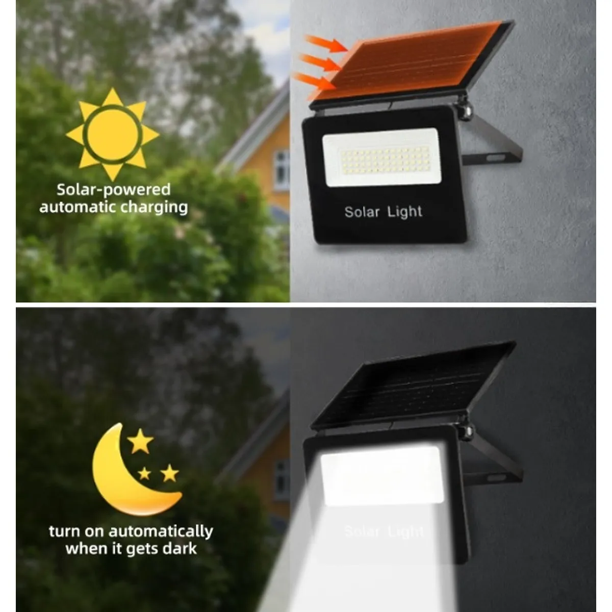CAFINI - FOCO LÁMPARA REFLECTOR LUZ LED LUMINARIA SOLAR PARED Y CONTROL 200W PLEGABLE JARDÍN TERRAZA