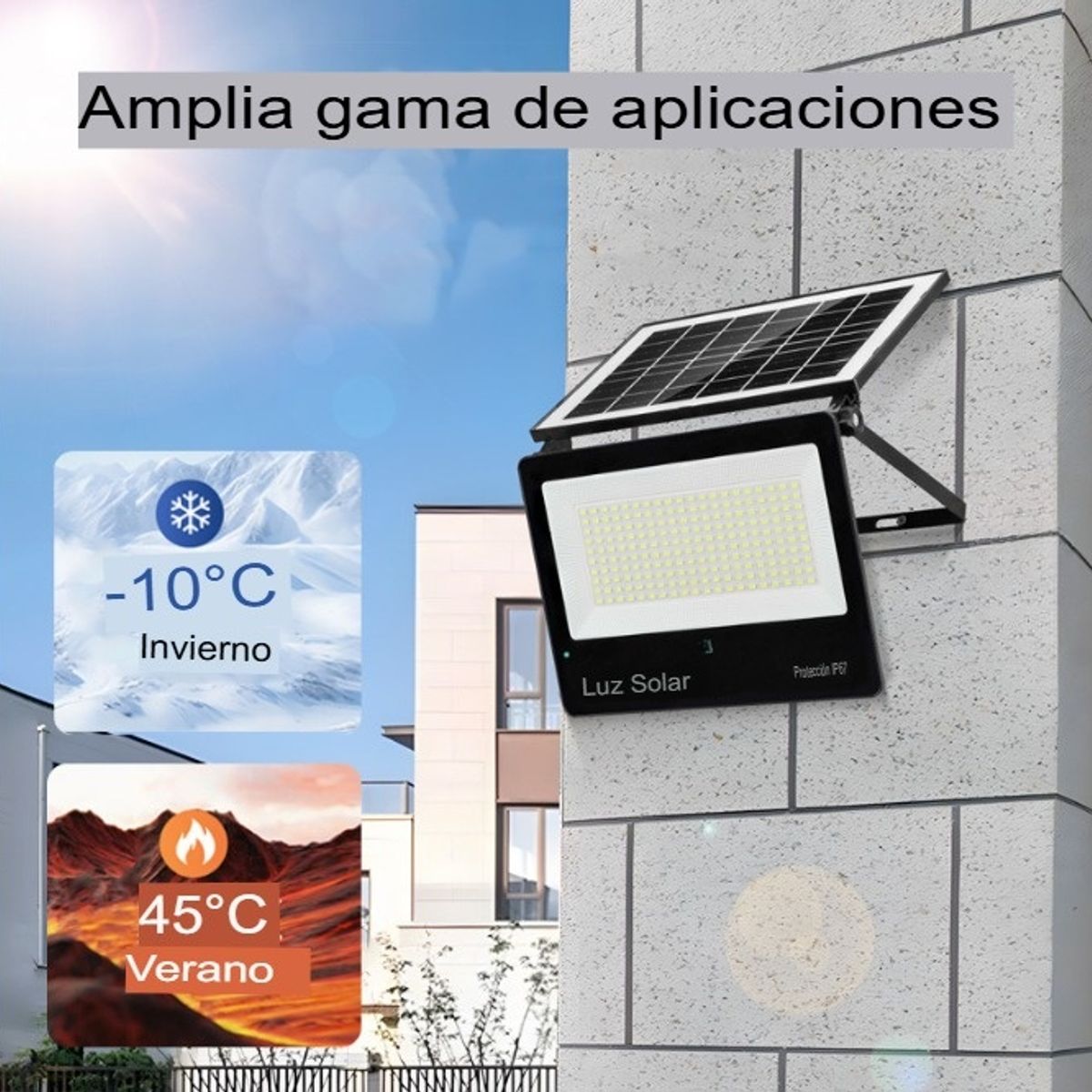 CAFINI - FOCO LÁMPARA REFLECTOR LUZ LED LUMINARIA SOLAR PARED Y CONTROL 200W PLEGABLE JARDÍN TERRAZA