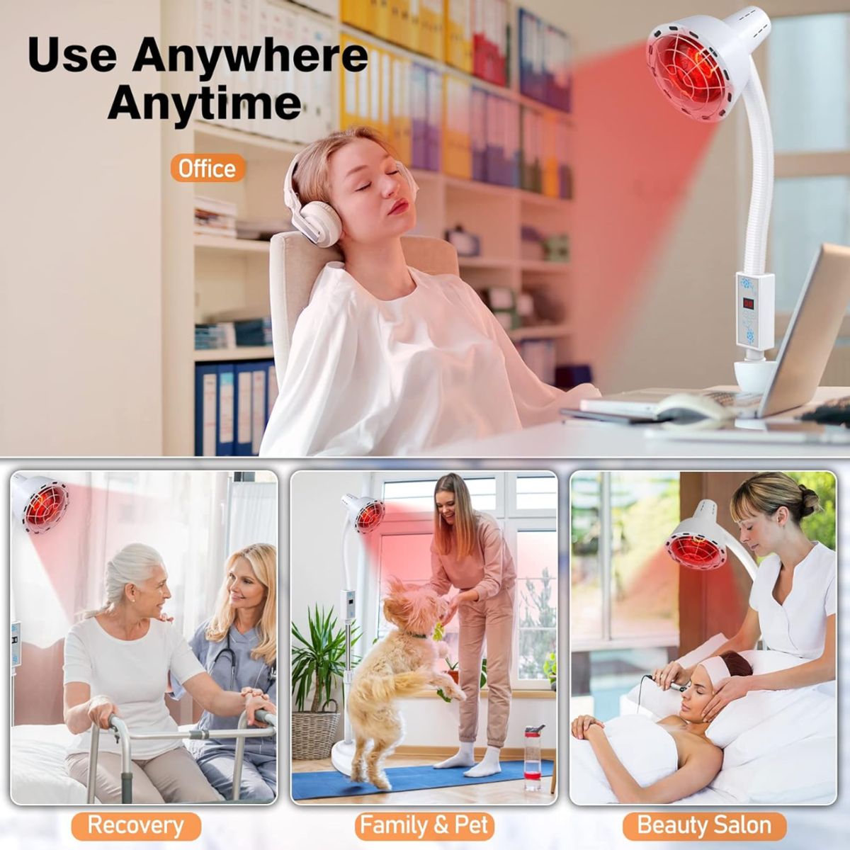 GENERICO - LAMPARA CON TIMER DIGITAL DE TERAPIA DE LUZ INFRARROJA CON PEDESTAL 275W 220V